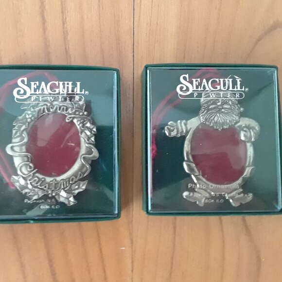 Seagull Pewter Christmas Photo Ornaments Vintage Never Used In Boxes - Picture 7 of 10